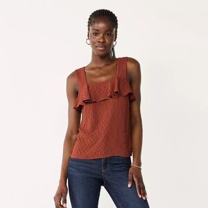 NINE WEST Red Rust Rusty Copper Ruffled Tank Top Women's Large L EUC